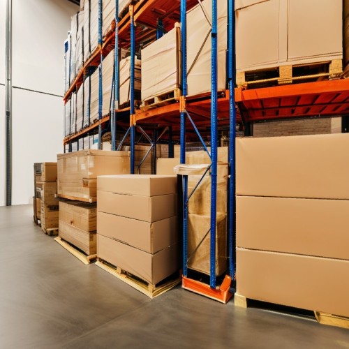 Warehouse With Stacked Pallets