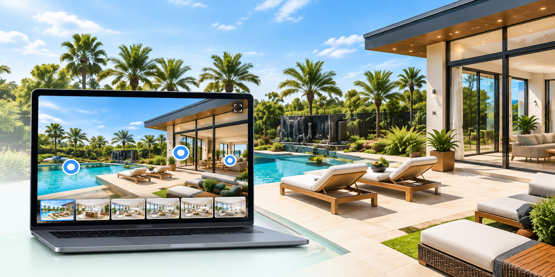 Interactive 360 virtual tour with hotspots and floor plan